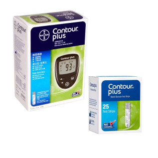 Contour Plus Blood Glucose Monitoring System Glucometer with 25 Free Strips