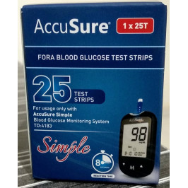 AccuSure Simple Blood Glucose Test Strip - 25 Strips