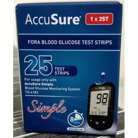 AccuSure Simple Blood Glucose Test Strip - 25 Strips