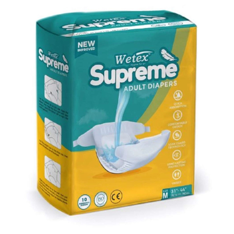Wetex Adult Diapers Medium (10 pieces) - ( Pack of 6 ) Wetex Adult Diapers Medium (10 pieces) - ( Pack of 6 )