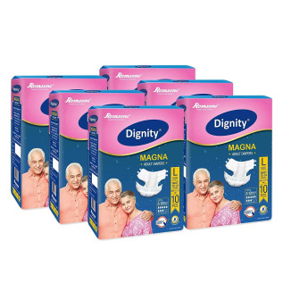 Dignity Magna Adult Diapers, Large,10 Pcs/Pack (Pack of 6), 60 Pcs