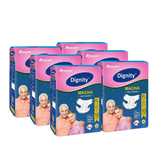 Dignity Magna Adult Diapers, Extra Large,10 Pcs/Pack (Pack of 6), 60 Pcs