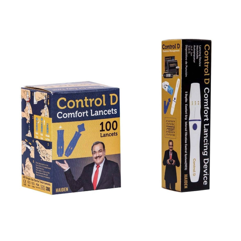 Control D Lancing Device with 100 Round Blood Lancets – Safe & Painless Diabetic Lancing Kit Control D Lancing Device with 100 Round Blood Lancets – Safe & Painless Diabetic Lancing Kit