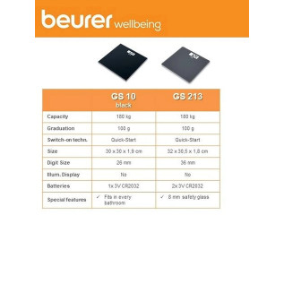 Beurer GS 10 glass bathroom scale with Easy-to-read LCD display, Automatic switch-off, overload indicator,180 kg