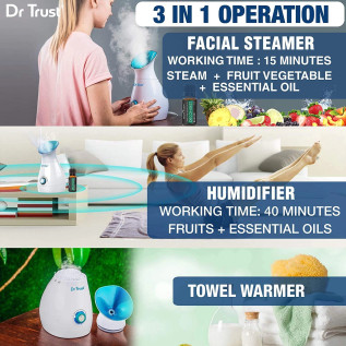 Dr Trust USA 3-in-1 Nano Ionic Facial Steamer Vaporizer Room Humidifier and Towel Warmer (White) 902