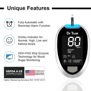 Dr TrustFully Automatic Blood Sugar Testing Glucometer Machine with 10 Strips(Black)