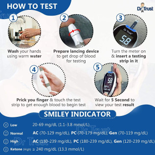 Dr Trust USA Gold Standard Glucometer Strips (50) 9003 (Compatible with Dr Trust Glucometer 9001 & 9002 only)