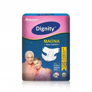 Dignity Magna Adult Diapers, Large.10 Pcs/Pack (Pack of 12), 120 Pcs