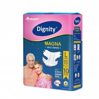 Dignity Magna Adult Diapers, Large.10 Pcs/Pack (Pack of 12), 120 Pcs