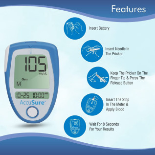 AccuSure Blue Blood Glucose Meter with Free 25 Strips