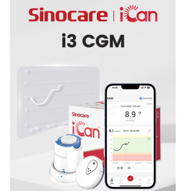 Sinocare iCan i3 CGM 15 Days Continuous Glucose Monitoring Automatical Measuring via iCan CGM App(Full Kit) Sinocare iCan i3 CGM 15 Days Continuous Glucose Monitoring Automatical Measuring via iCan CGM App(Full Kit)
