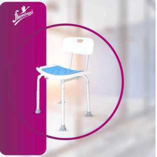 Flamingo Shower Stool-Chair With Back OC 2499 | Adjustable, Anti-Slip, Lightweight & Sturdy Bath Seat for Elderly & Disabled