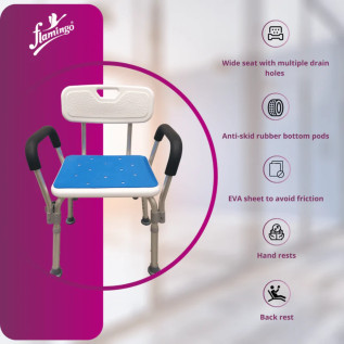Flamingo Shower Stool-Chair With Rails 2501 – Adjustable Bath Seat for Elderly & Disabled
