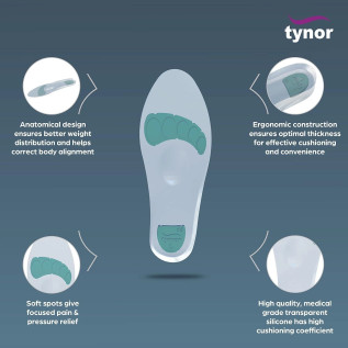 Tynor Insole Full Silicone for Foot Pain Relief – Pair K-01, Soft, Shock Absorbing, Anti-Slip Orthotic Inserts – All Sizes