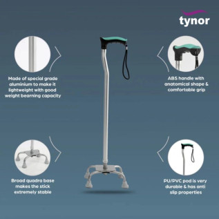 Tynor Walking Stick Quadripod | Stable Adjustable Support