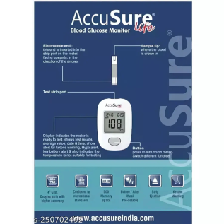 AccuSure Life Glucometer Accurate Blood Sugar Test Kit | Blood Sugar Monitor with 100 Strips for Painless Testing