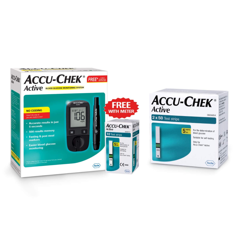 Accu Chek Active Glucometer with 100 Strips – Accurate Blood Sugar Monitor & Diabetes Testing Kit Accu Chek Active Glucometer with 100 Strips – Accurate Blood Sugar Monitor & Diabetes Testing Kit