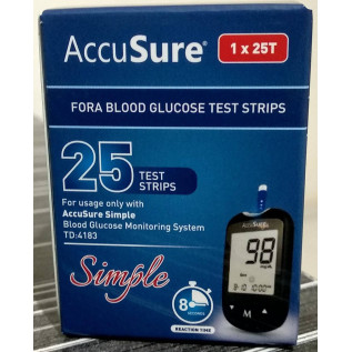 AccuSure Simple Blood Glucose Test Strip - 25 Strips