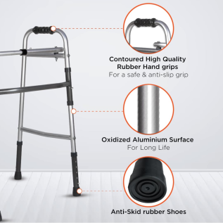 Vissco lightweight walker without wheels folded for storage