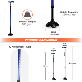 Durable Vissco PC 2908 T-shape Aluminium Stick for mobility support