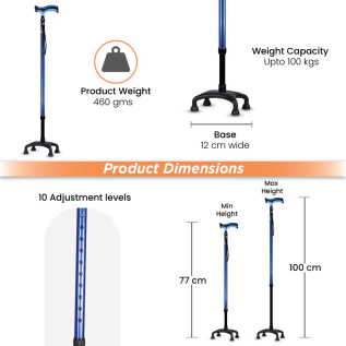 Lightweight Vissco PC 2909 Avanti Plus T-shape stick with four-point base