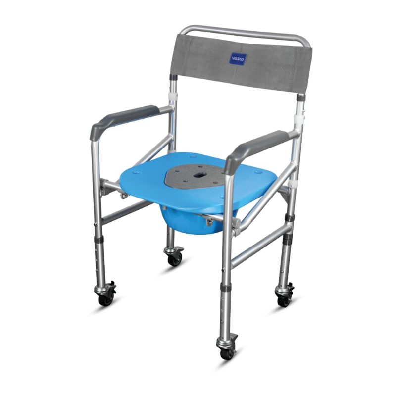 Vissco Comfort Foldable Commode Shower Chair – Portable Bathroom Mobility Aid with Castor Wheels for Safety & Support