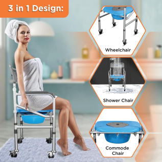 Lightweight commode chair with orthopedic support castor design