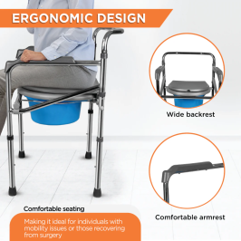 Vissco Comfort-Chrome Folding Commode | Portable Folding Commode Chair for Elderly & Patients
