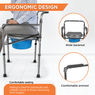 Vissco Comfort-Chrome Folding Commode | Portable Folding Commode Chair for Elderly & Patients