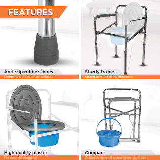Vissco Comfort-Chrome Folding Commode with bucket
