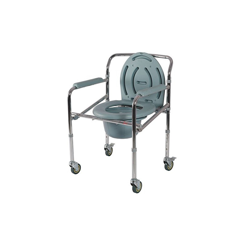 Vissco Comfort Chrome Folding Commode with Wheels | Portable Folding Commode Chair with Wheels for Elderly & Patients
