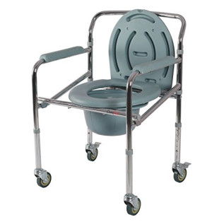 Vissco Comfort Chrome Folding Commode with Wheels for elderly