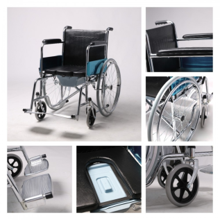 Foldable wheelchair with commode bucket – Model 608