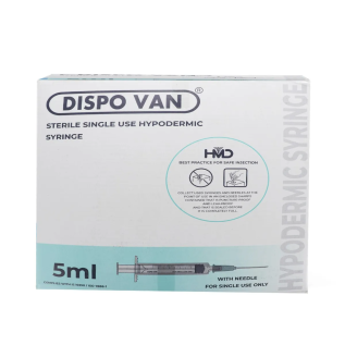 Sterile syringe 5ml Dispovan with needle for safe injections
