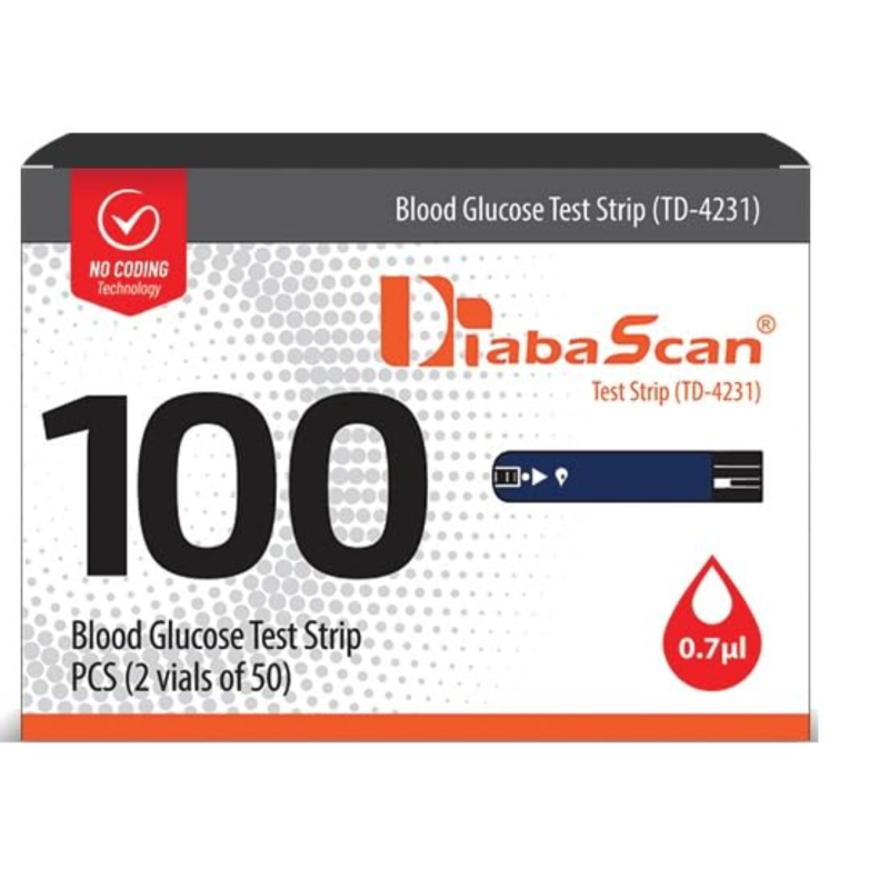 DiabaScan Strips 100 (50 × 2) for Accurate Diabascan Glucometer Strips – Reliable Blood Glucose Testing