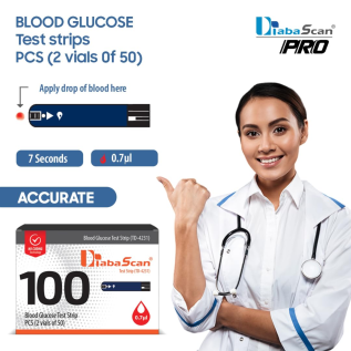 Accurate DiabaScan Strips 100 (50 × 2) Diabascan Glucometer Stripsc