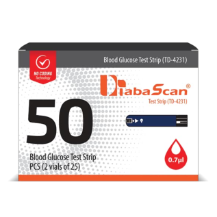 Diabascan Strips 50 (25 X 2) – Accurate Blood Sugar Testing with Diabascan Glucometer Strips