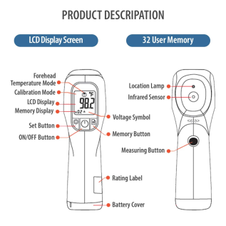 Perfecxa Infrared Forehead Thermometer VHS-0220 – Digital Temperature Gun for Fast, Contactless Reading