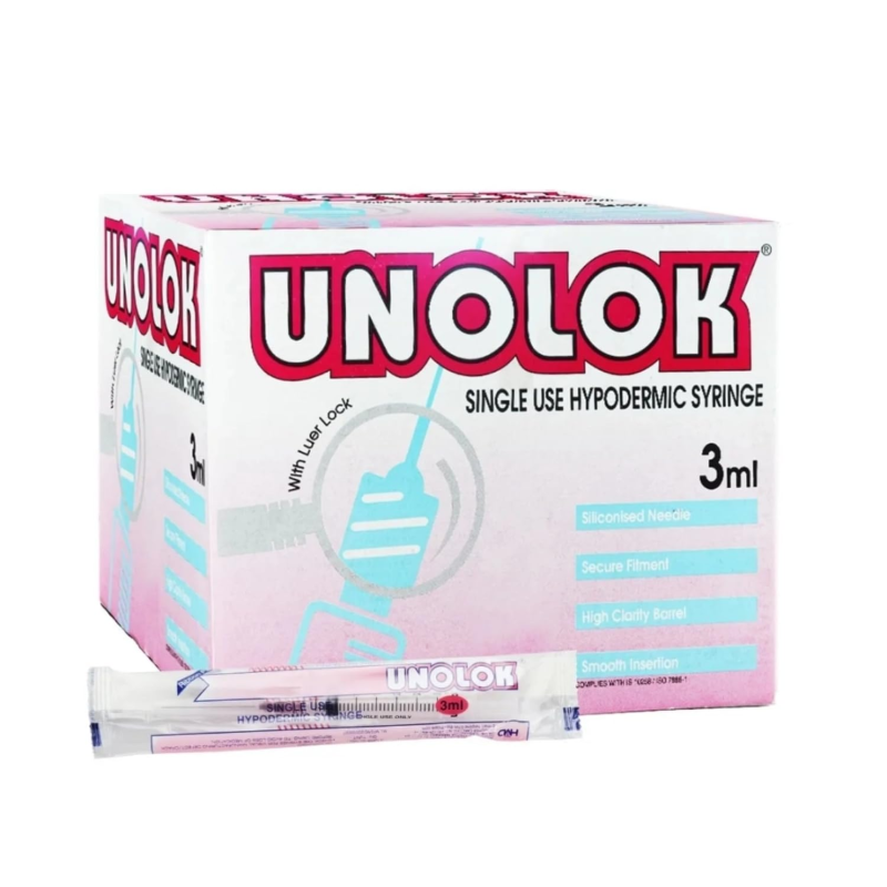 Unolok Single Use Luer Lock Syringe 3ml – Sterile 3ml Disposable Luer Lock Syringe for Safe Injections