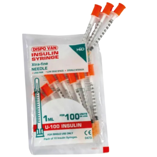 Dispovan 1ml 100IU Pack of 100 Disposable Insulin Syringe Box