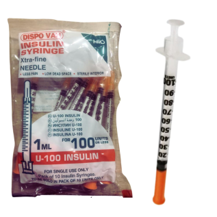 Dispovan 1ml 100IU Pack of 100 Disposable Insulin Syringe