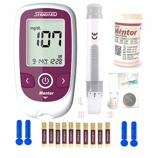Standard Mentor Blood Glucose Monitoring Machine with 10 Strips 10 Lancets and a Lancing device